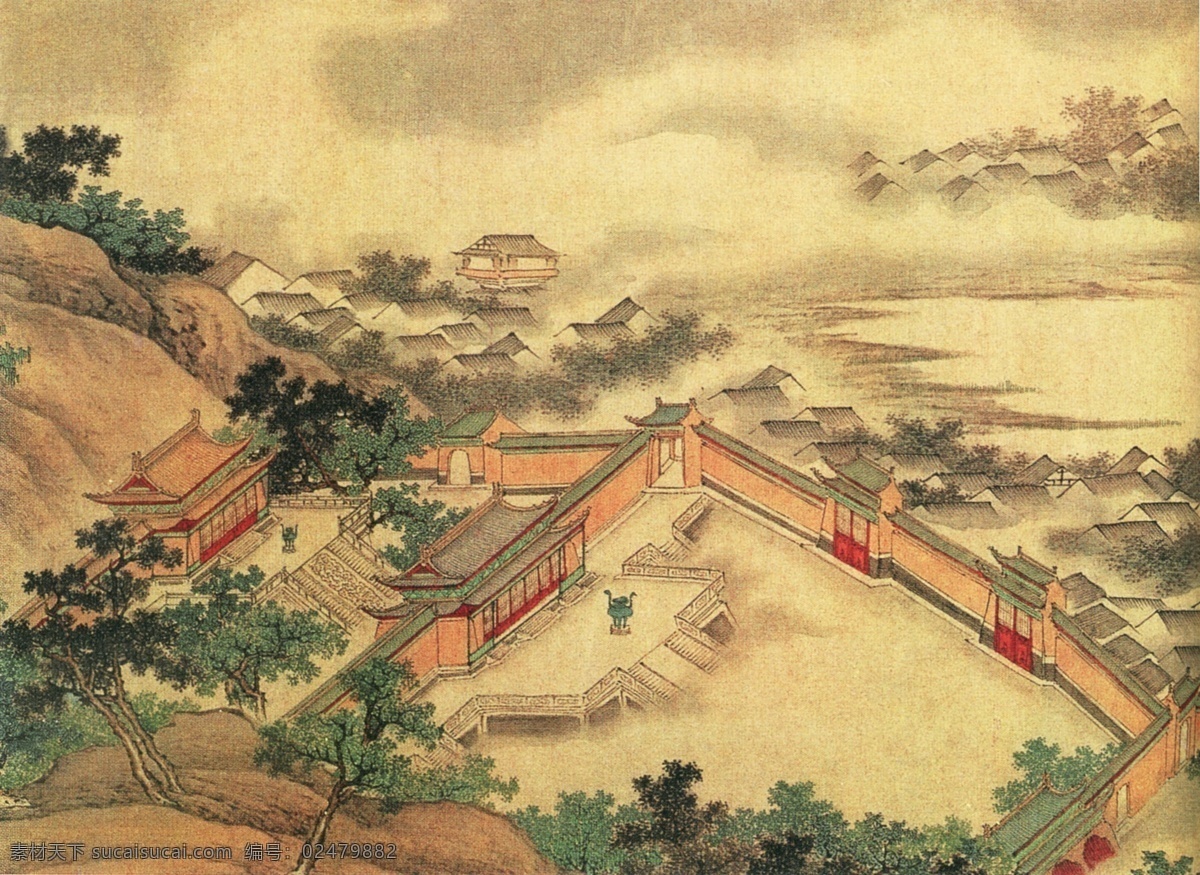 山水 园林 水墨画 中式 古典 石城 山水画 背景墙 装饰画 贴图 壁纸 墙纸