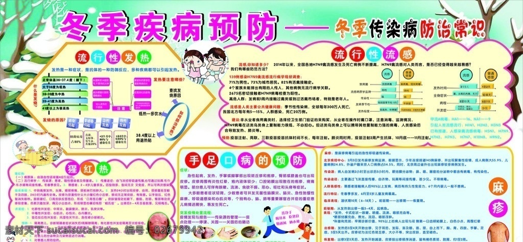 幼儿园 疾病 防控 宣传栏 冬季 展板 预防 大型写真 展板模板
