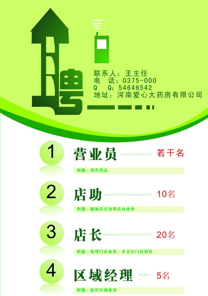 春季招聘海报 招聘海报 药店 春季招聘 绿色招聘 店长 营业员 区域经理 矢量