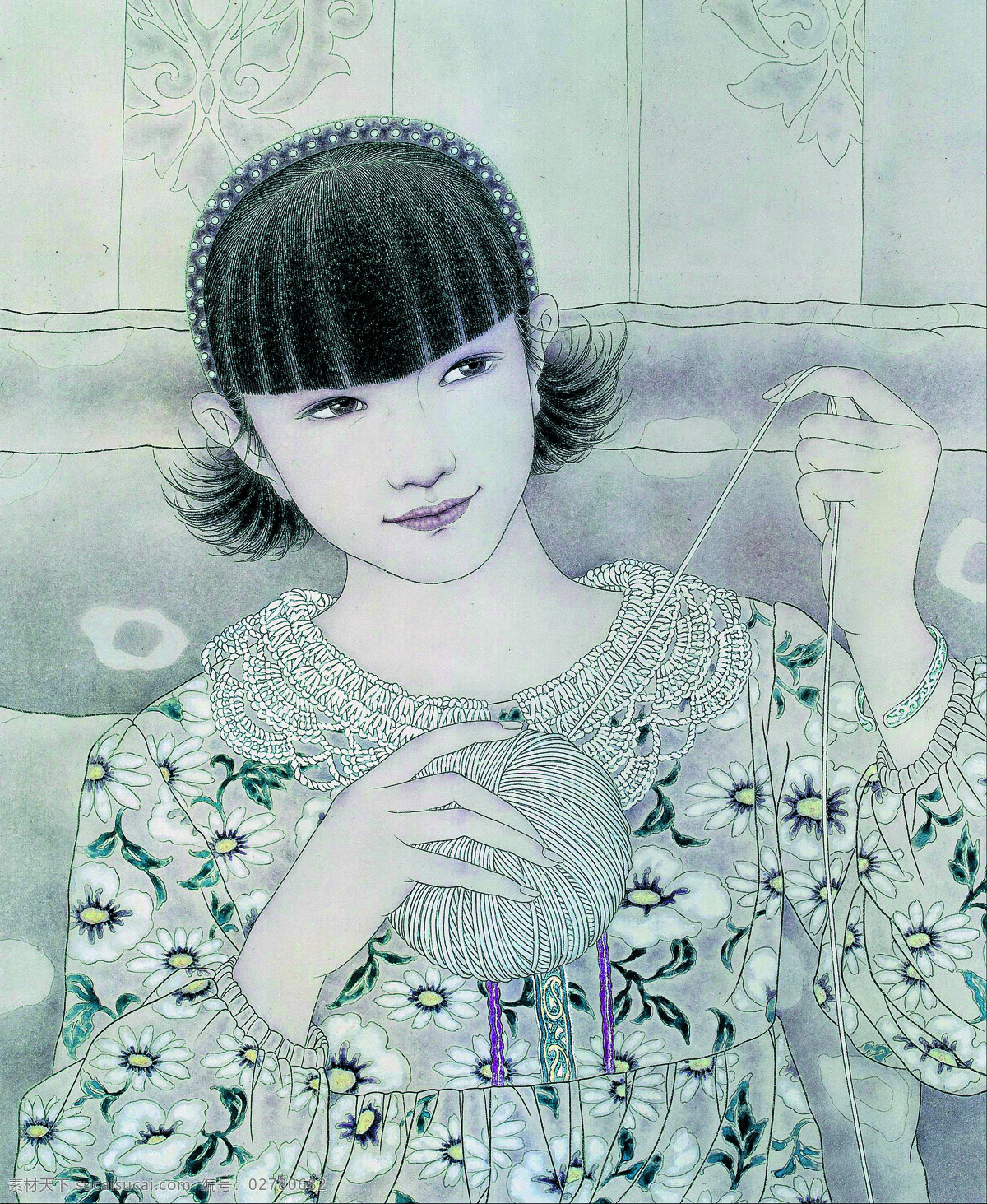 付洛红人物画 美术 中国画 工笔画 人物画 女人 女孩 少女 姑娘 文化艺术 绘画书法