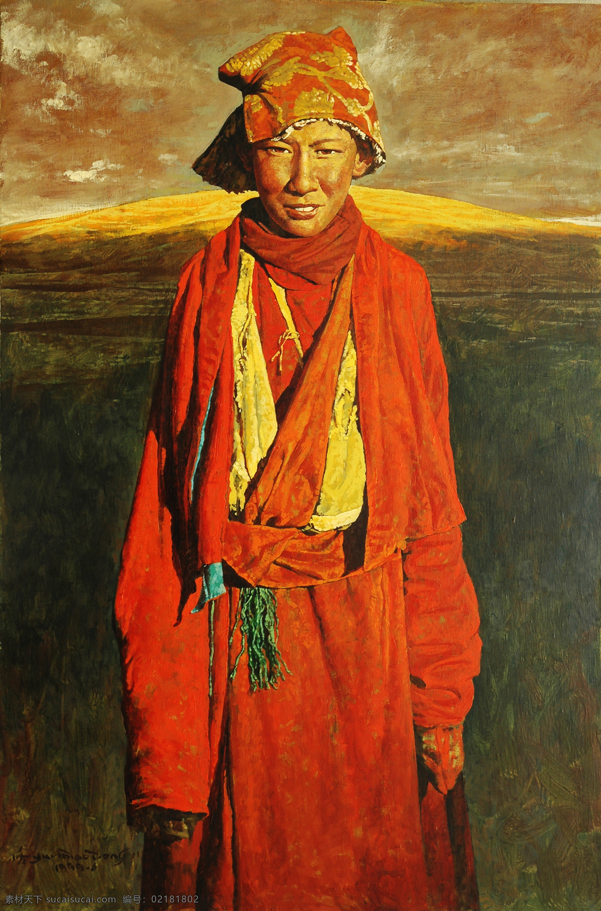 1999 晨光 僧人 90x x60 cm 设计素材 人物肖像 油画世界 书画美术 红色
