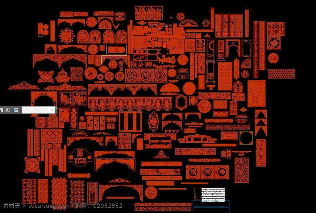 各种 古代建筑 雕花 雕花大全 dwg格式 黑色