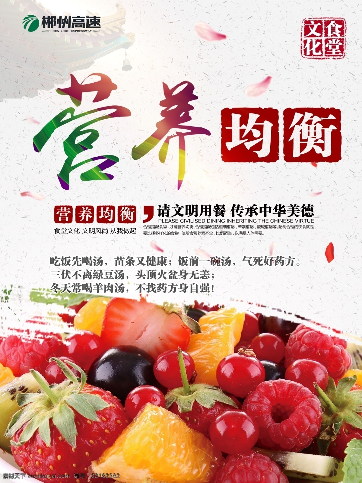 食堂文化 营养均衡 水果文化 节约粮食 食堂美食 招贴设计