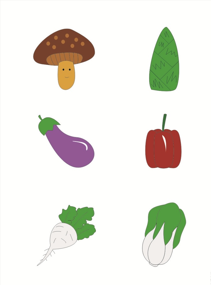 手绘 卡通 可爱 蔬菜 白菜 矢量图系列