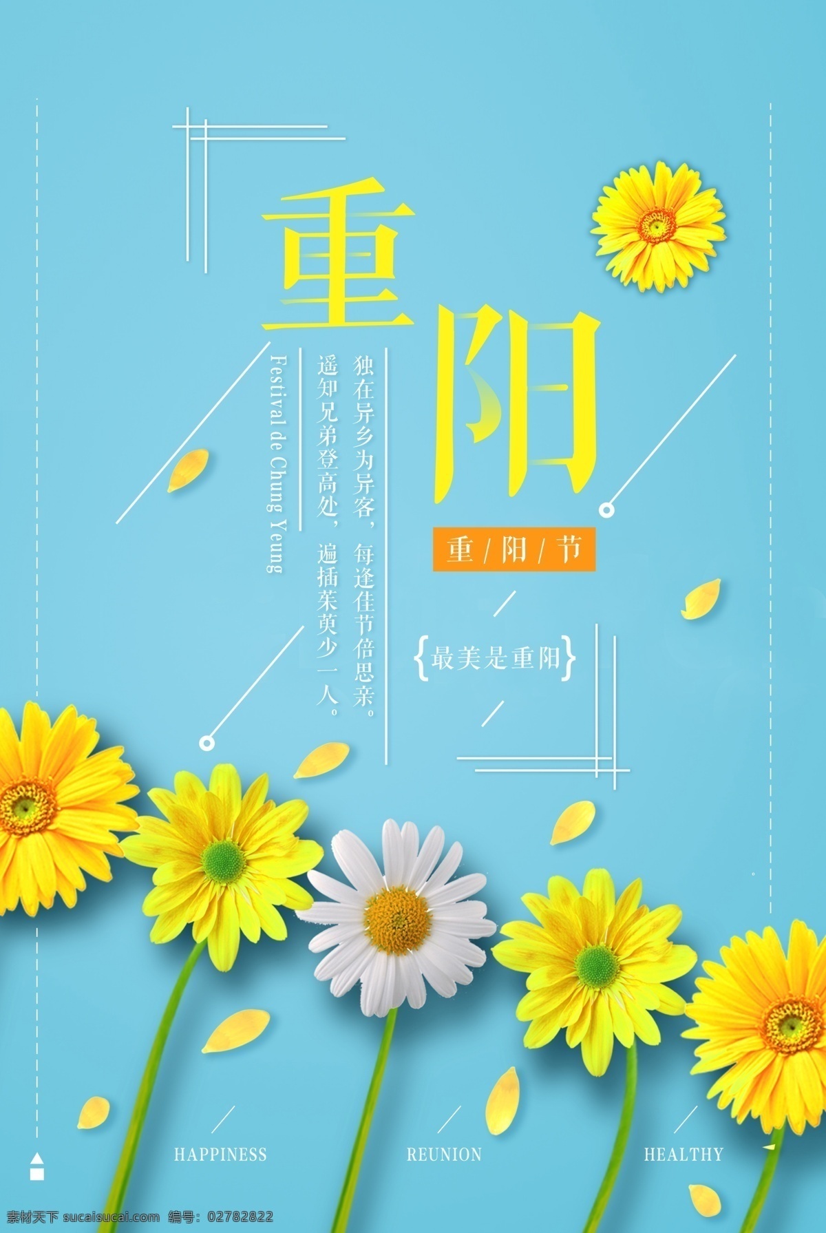 小 清新 重阳 节日 创意 分层 海报 重阳节日海报 节日海报 菊花 创意海报