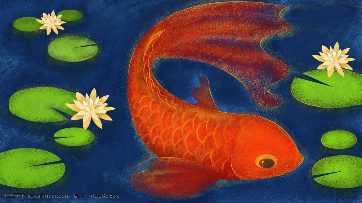 下 条 锦鲤 就是 插画 噪 点 莲花 鱼 噪点 写实