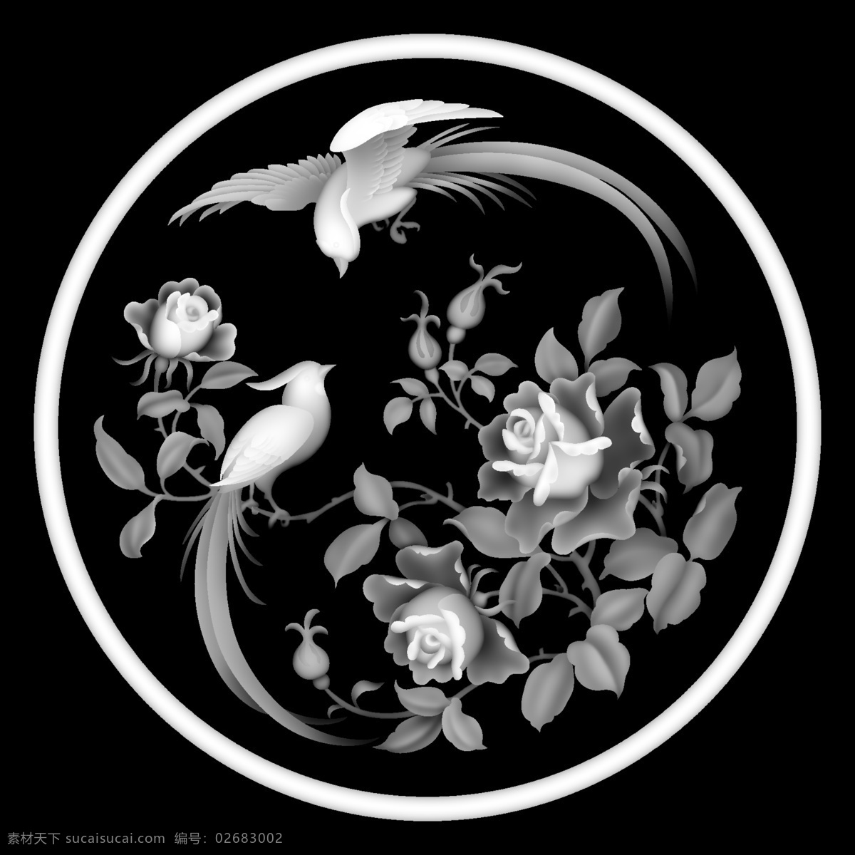 花鸟浮雕图 浮雕图 灰度图 花鸟 精雕灰度图 雕刻 传统文化 文化艺术 bmp