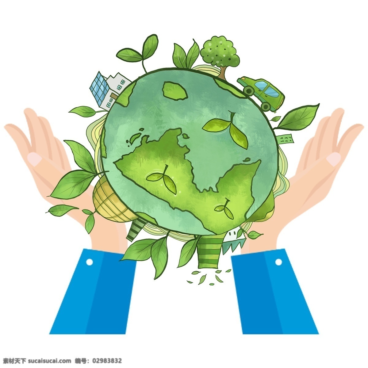 手绘 捧 着地 球 双手 元素 绿色地球 元素设计 装饰图案 彩色元素 卡通元素 可爱元素
