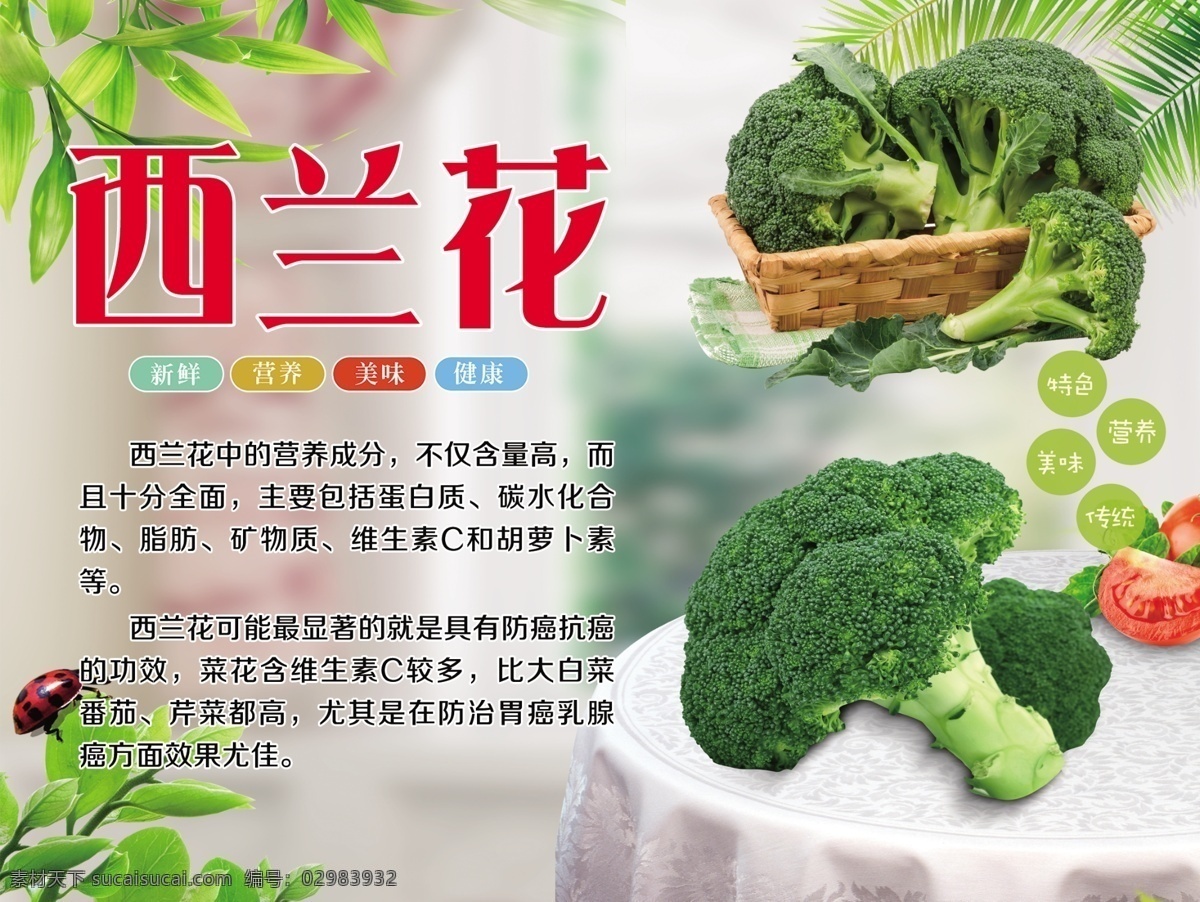 超市蔬菜海报 蔬菜 西兰花海报 西兰花介绍 西兰花功效