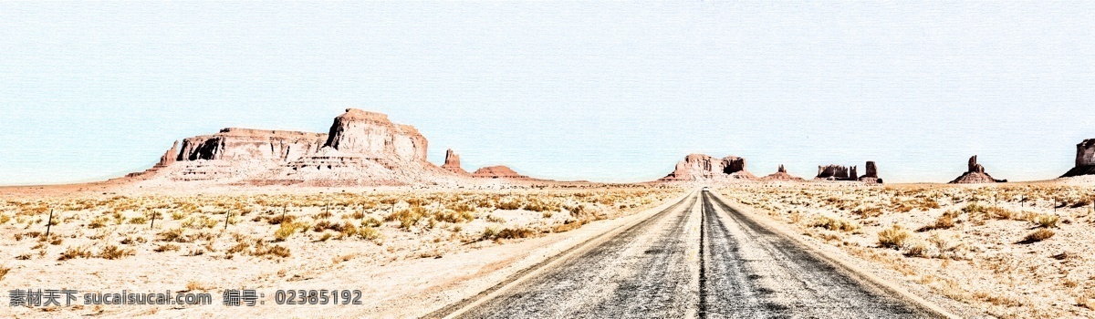 沙漠 公路 手绘 效果 手绘效果 风景 彩铅效果 图片处理 自然景观 自然风光