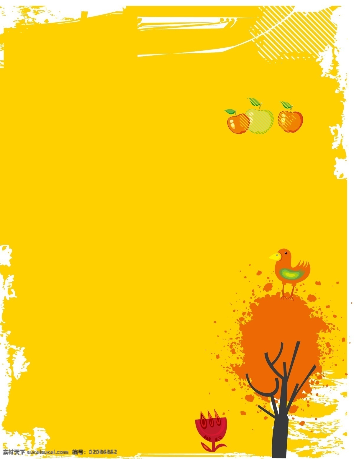 插画 大树 秋天 海报 背景 卡通 黄色 小鸟 矢量 童趣 开心 手绘