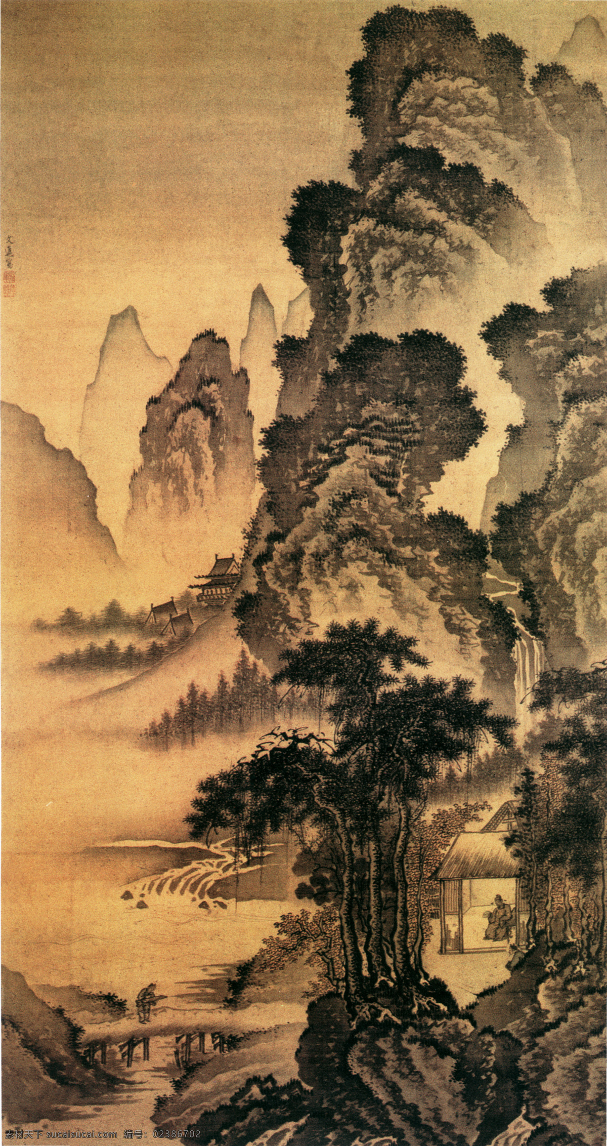 山水 名画 书画 溪堂 诗思 图 古画 山水画 书画真迹 中国水墨画 溪堂诗思图 名家戴进作品 文化艺术