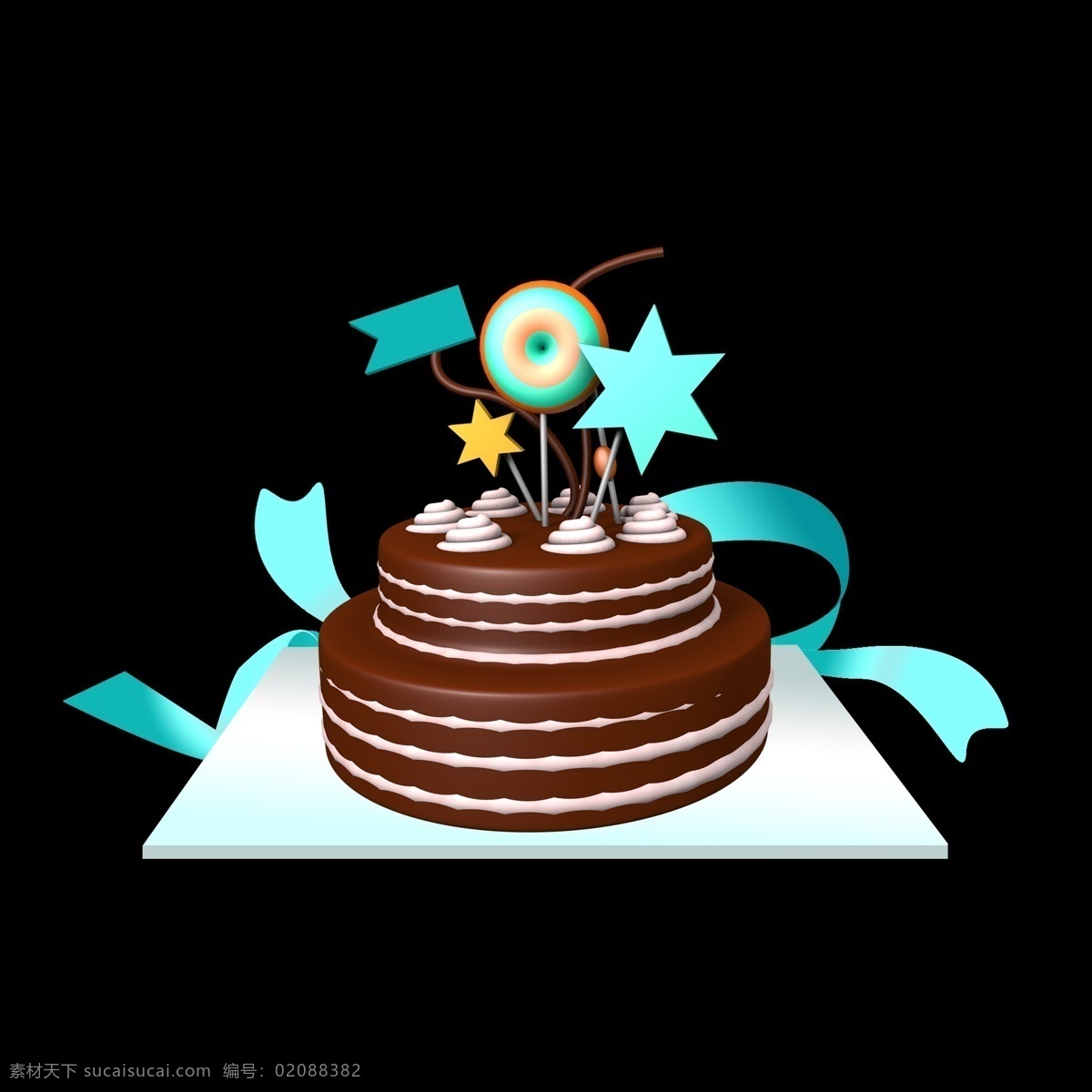 生日蛋糕 巧克力 彩带 棒棒糖 免 抠 图中 包含 内容 蛋糕蓝色彩带 五角星奶油 适于 各种 美食 海报 风格 清新 简约