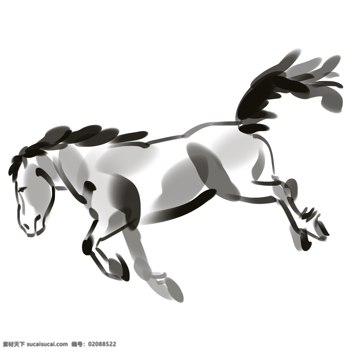 古风 唯美 中国 风 水墨画 插画 动物 奔跑 奔马 奔跑的马 中国风 手绘马 卡通马 水墨奔跑的马