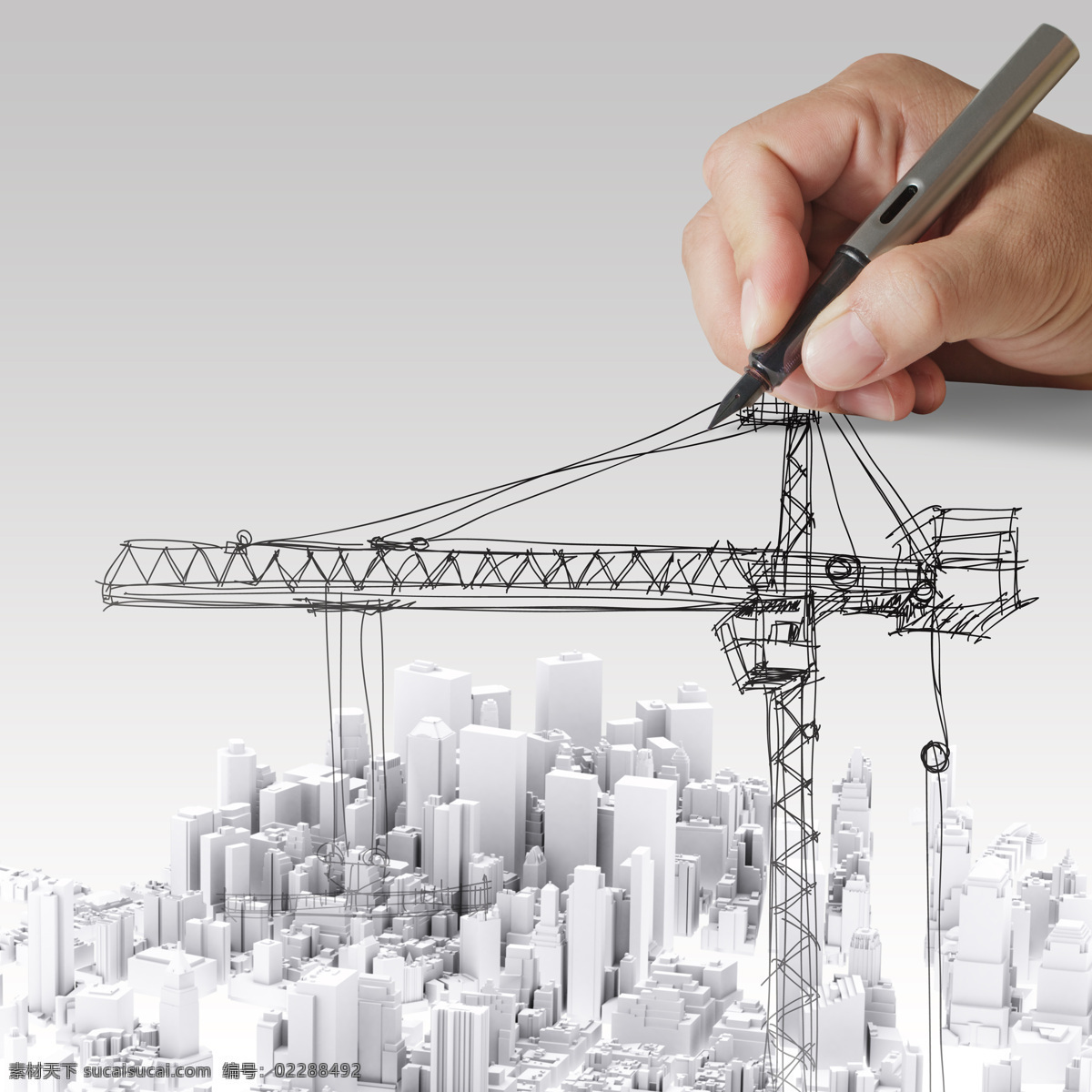 手绘 城市 吊 塔 素材图片 手 笔 吊塔 建筑 3d建筑 建筑设计 环境家居