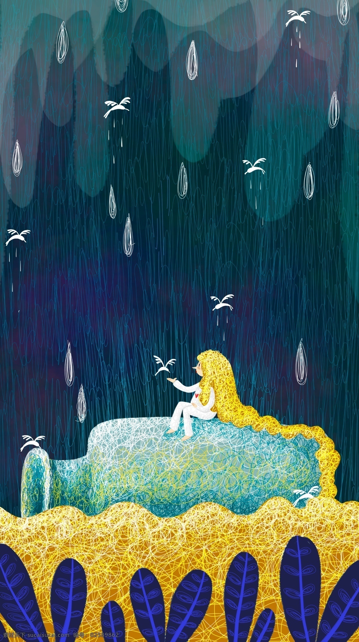 女孩 漂流 瓶 治愈 系 唯美 插画 瓶子 壁纸 漂流瓶 治愈系 金发 长发 手机配图 文章配图