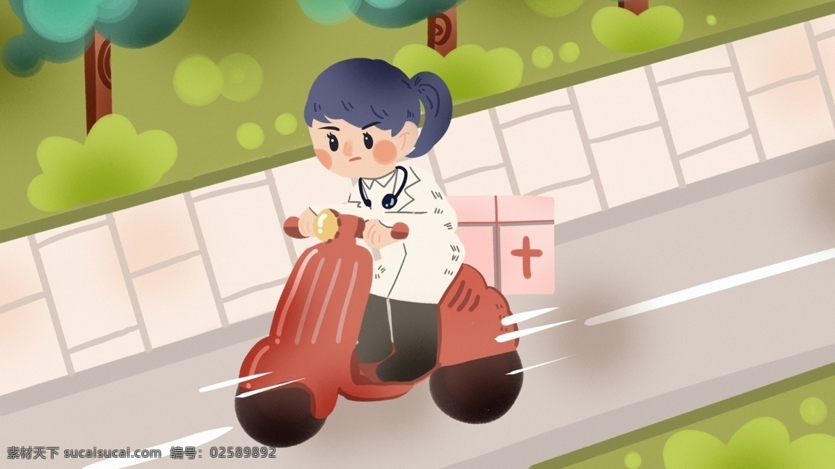 出诊 急诊 急救 日 医生 摩托车 极 速 救人 医院 插画 极速 急救日