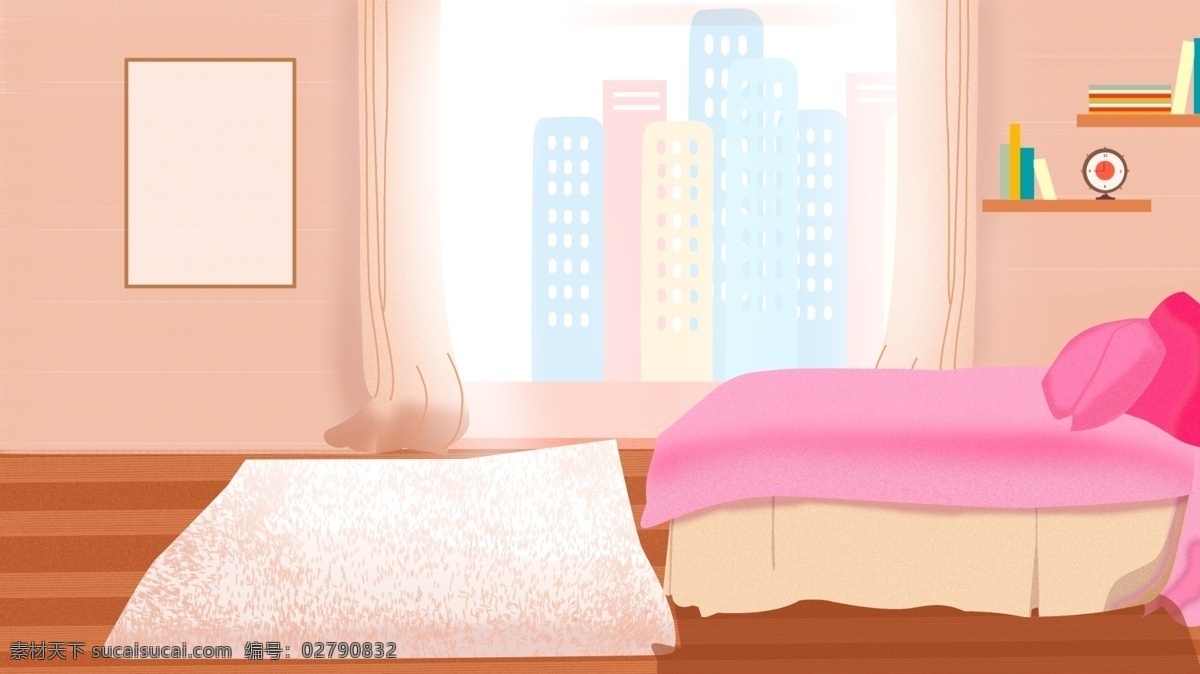 温馨 彩绘 卧室 背景 床 背景素材 卡通背景 手绘背景 彩绘背景 卧室背景 插画背景 广告背景 psd背景