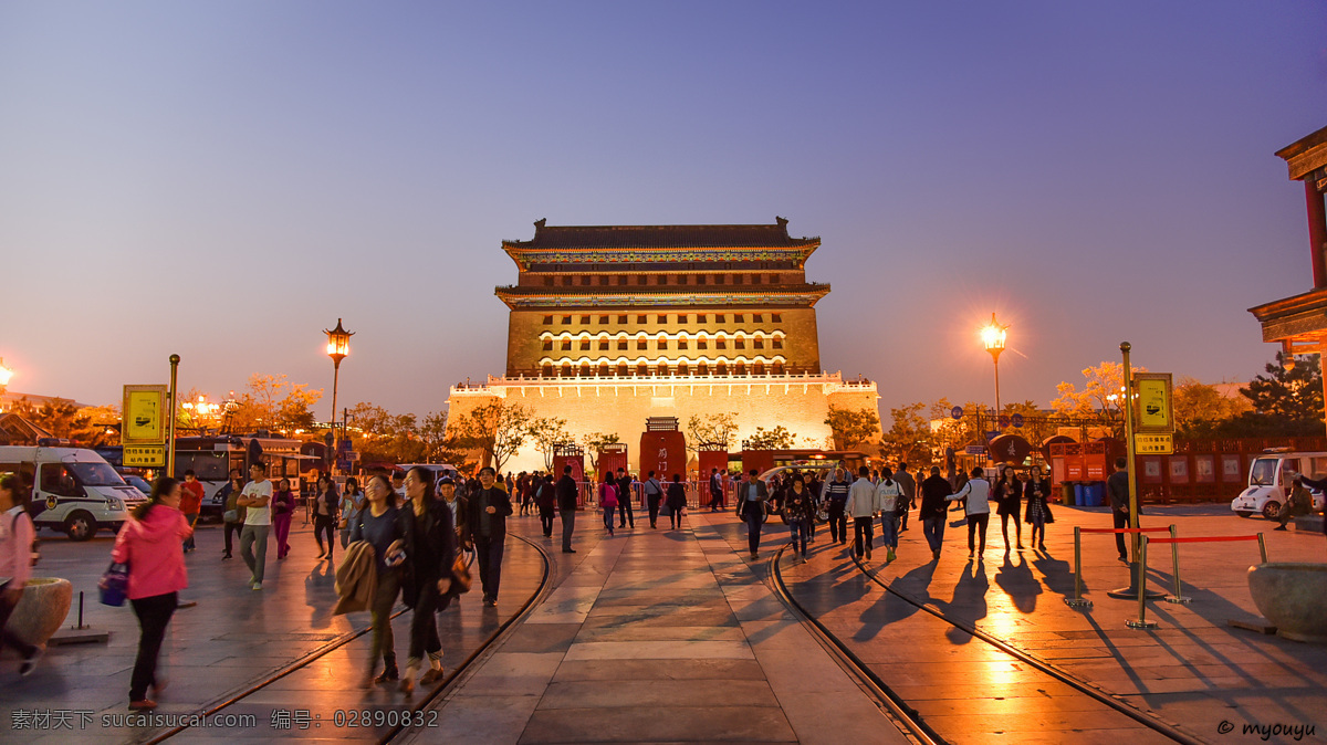 前门牌坊 前门大街 傍晚 北京 夜景 风光 旅游摄影 国内旅游