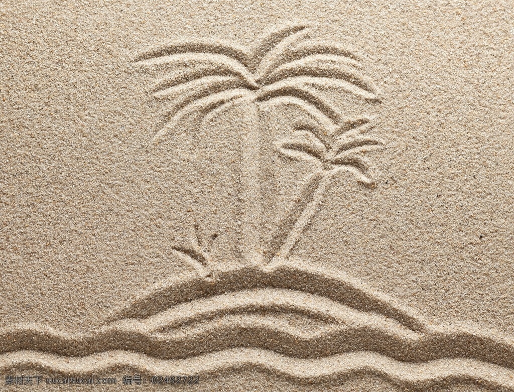 海洋主题摄影 椰子树 沙滩 热带 大海 沙画 自然景观