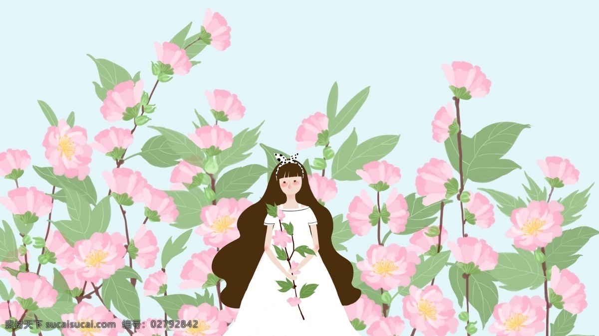 小 清新 女孩 花园 系列 木槿 园 小清新 花卉 植物 壁纸 配图 公众号配图 背景 包装用 图