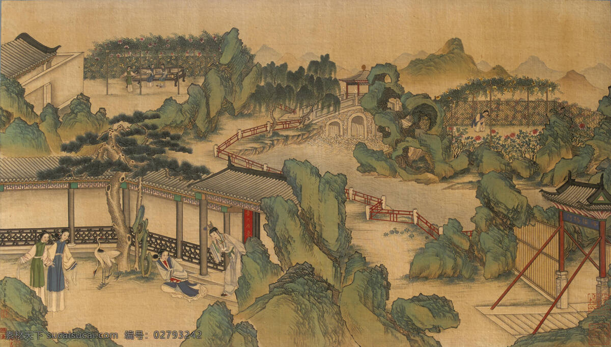 红楼梦故事 焦秉贞作品 清朝宫庭画家 贾宝玉 袭人 大观园 中国古画 绘画书法 文化艺术