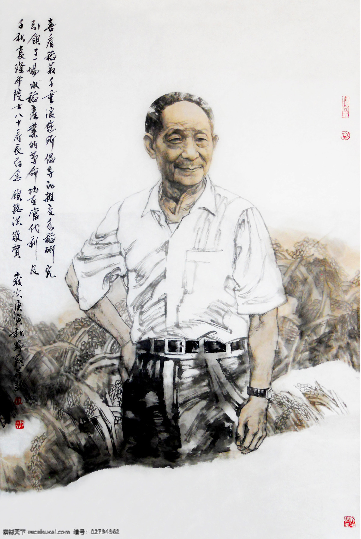 袁隆平院士 美术 绘画 中国画 水墨画 名人 专家 科学家 袁隆平 动作 表情 姿势 服装 稻田 国画艺术 国画集52 绘画书法 文化艺术