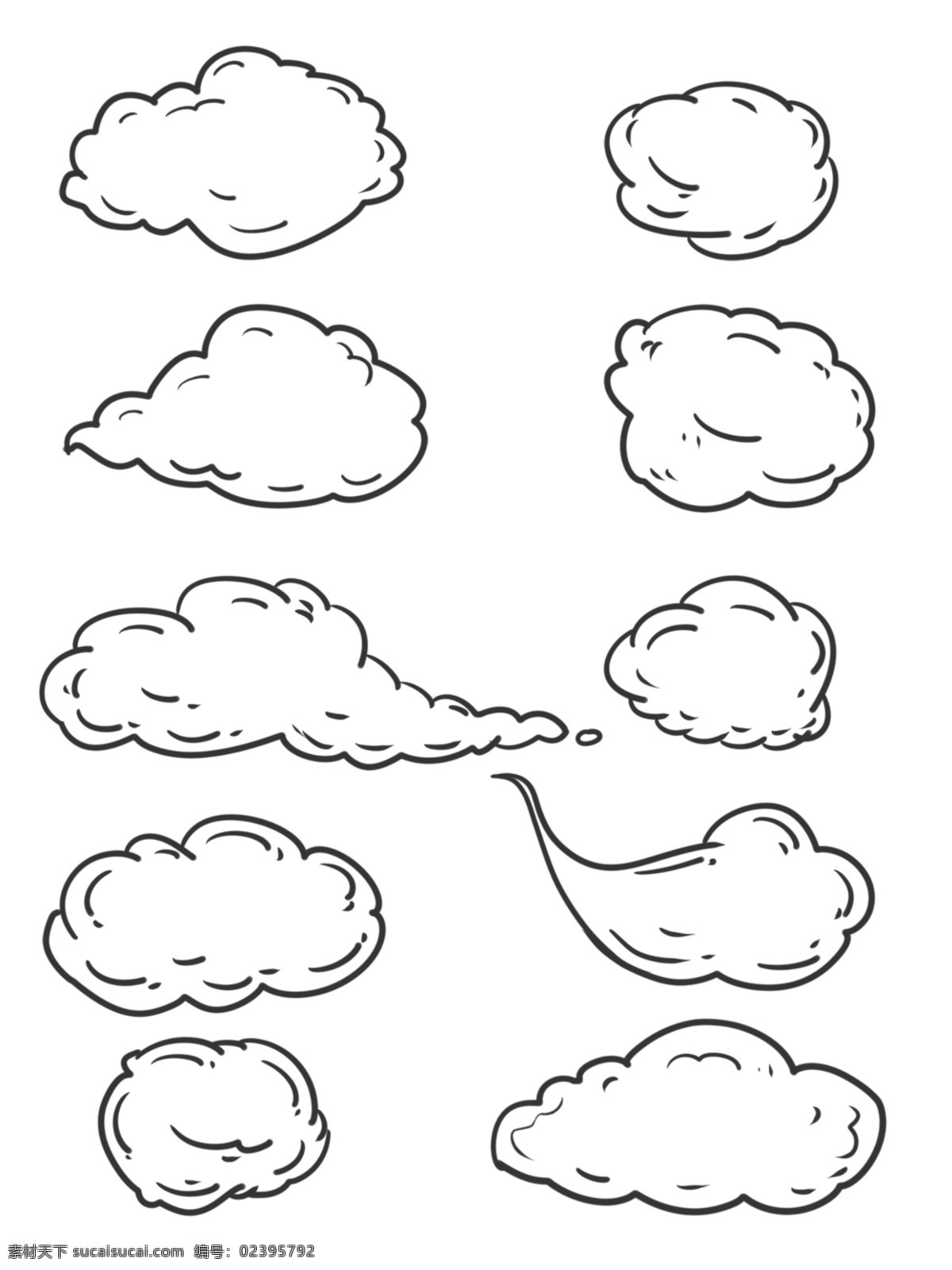 简约 线条 手绘 云朵 白云 边框 商用 元素 简笔 黑色 气泡 线性