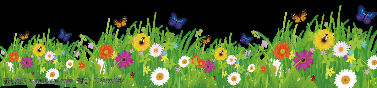 png元素 蝴蝶 绿草 免抠元素 透明素材 鲜花 卡通 彩色 小花 绿 草 元素
