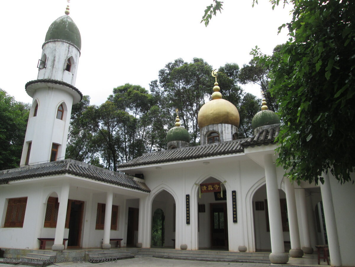 清真寺 云南民族村 建筑 白墙绿顶 新月标志 自然景观 建筑景观