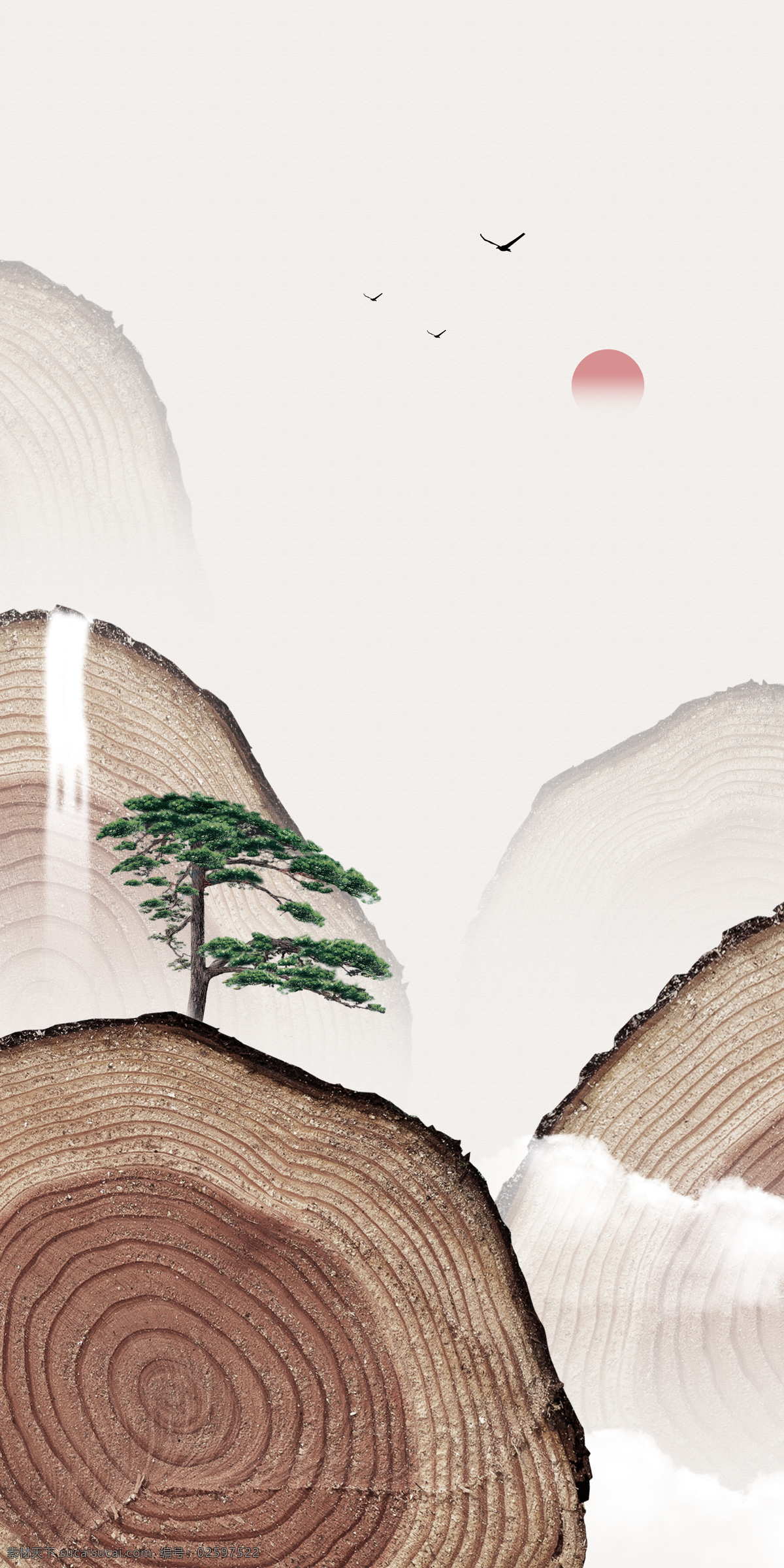 年轮 树木 墙 画 壁画 背景 古风 墙画 背景素材