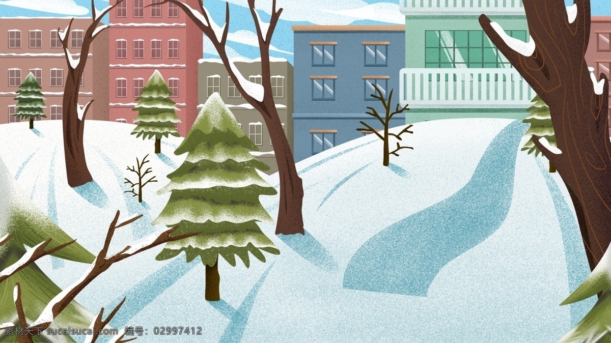 唯美 冬季 雪地 滑雪 冬天 雪景 背景 树木 背景素材 冬季雪地 建筑物 冬天快乐 广告背景素材 冬天雪景