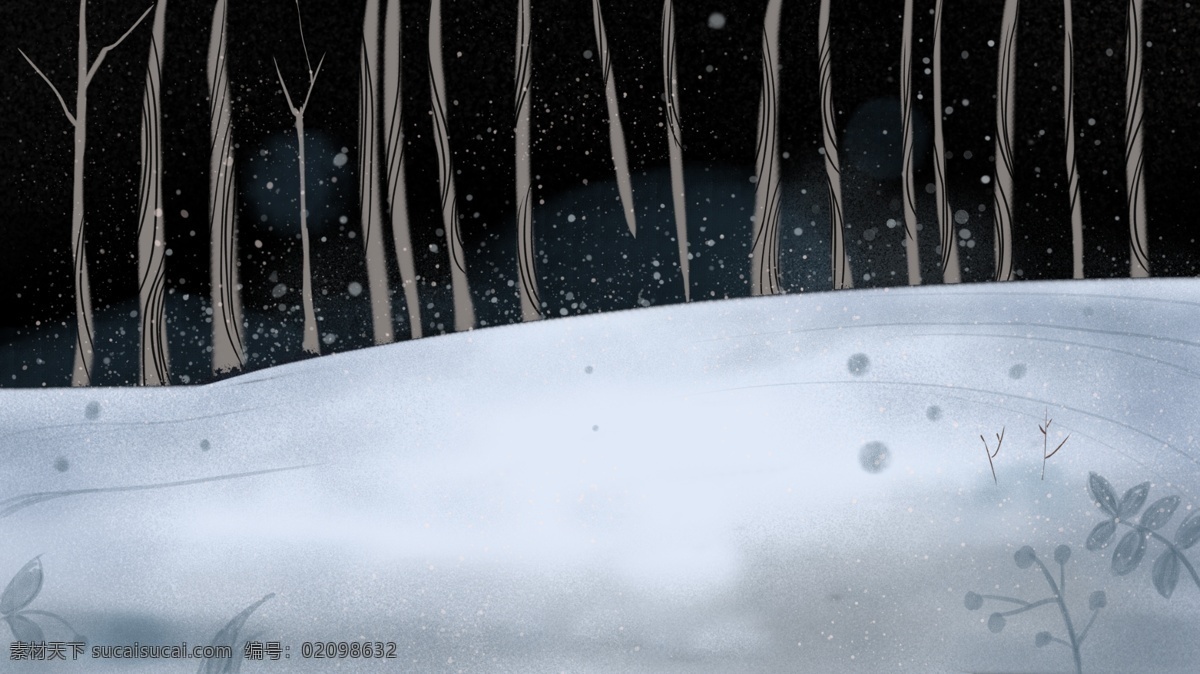 简约 清新 冬季 树林 插画 背景 冬季背景 手绘背景 卡通背景 清新背景 树林背景 雪地背景