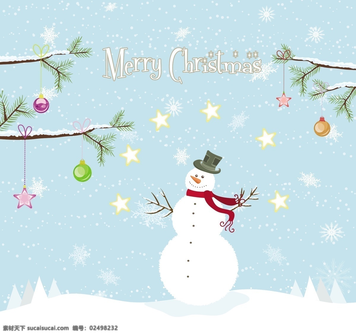 卡通 圣诞节 雪人 挂件 树枝 星星 圣诞节背景 圣诞节素材 底纹 背景 矢量背景 卡通形象 矢量人物 矢量素材 白色