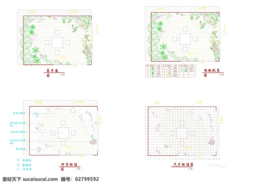 私家 花园 景观设计 平面图 庭院花园 绿化设计 植物配置 施工图 dwg 白色