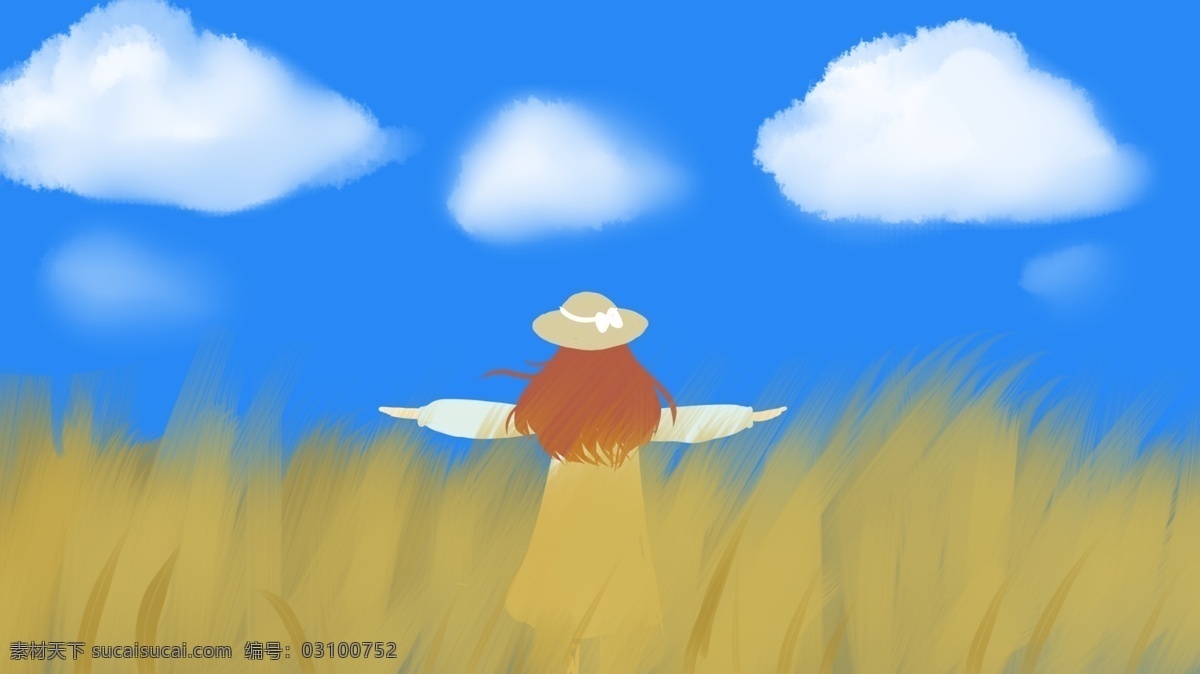 立秋 女孩 站 麦田 秋天 二十四节气