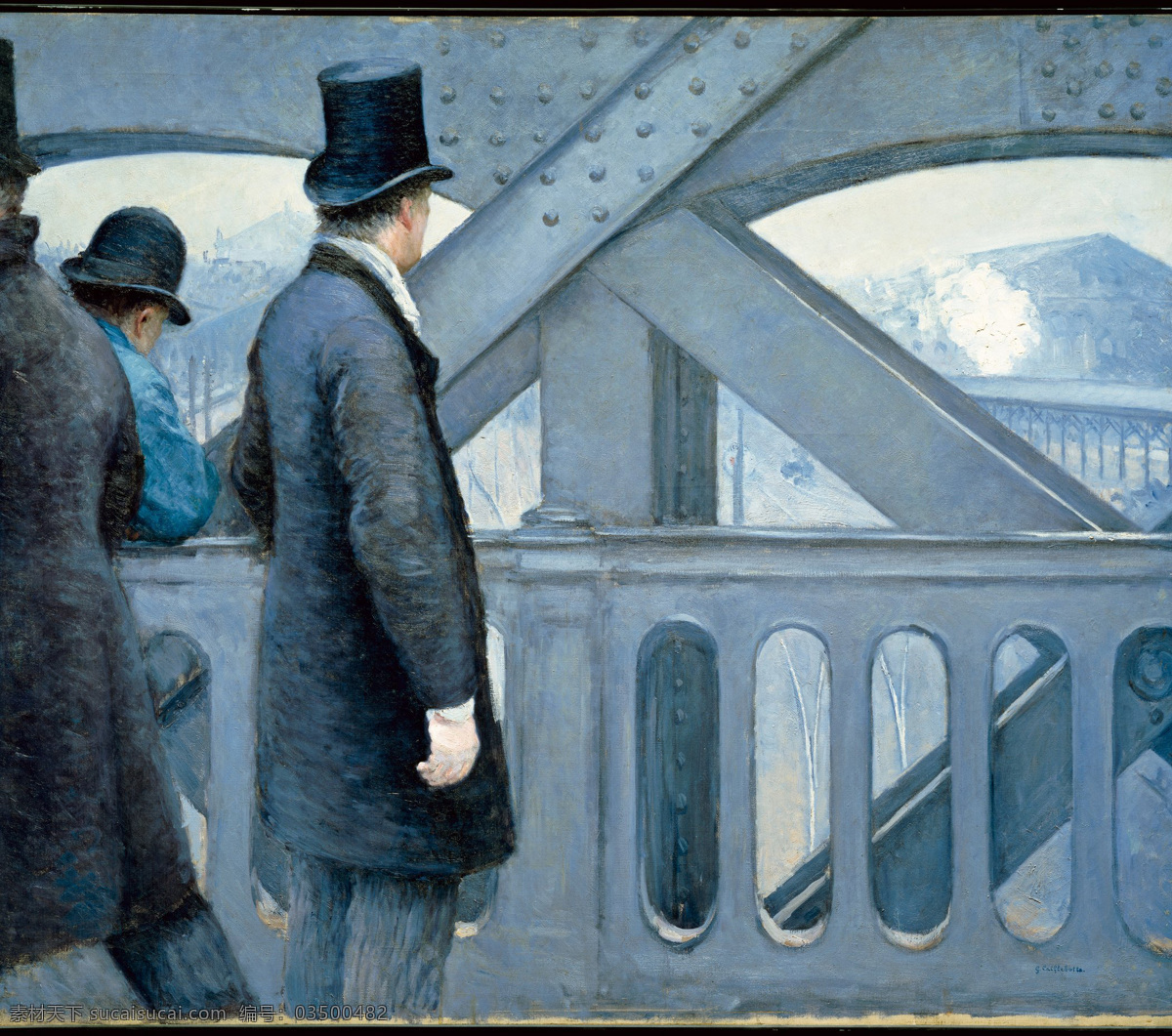 桥 上 男人 背影 大桥 复古 油画 艺术 古典 绘画 画像 西方人物 书画文字 文化艺术