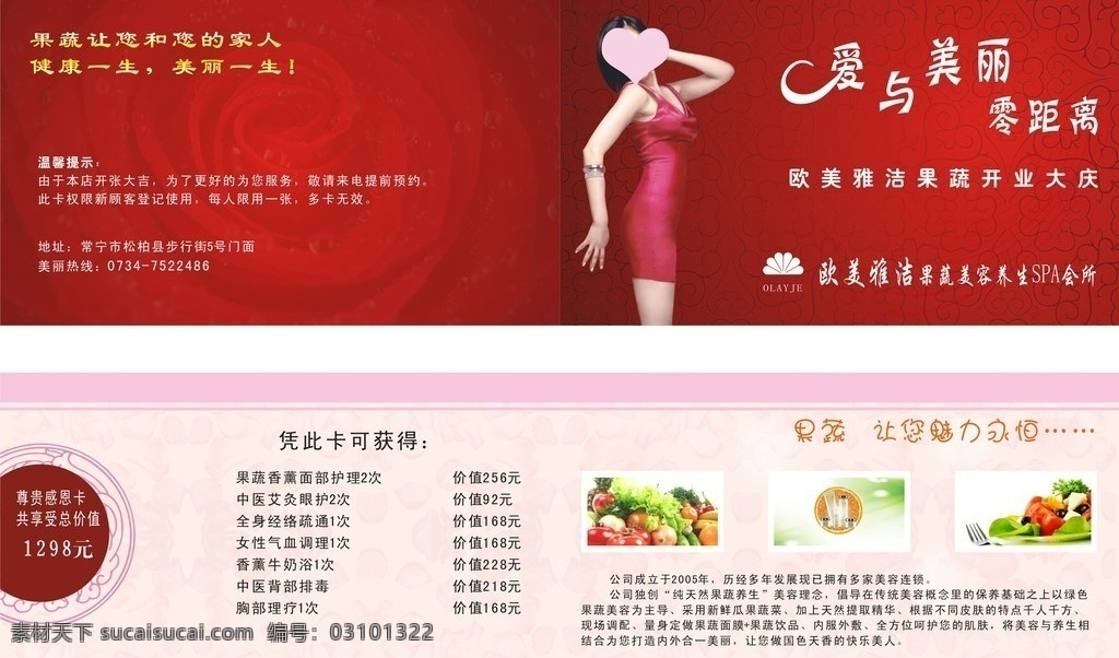 卡片 名片 美容卡片 玫瑰 玫瑰底色 美女 红色底色 果蔬美容 名片卡片 矢量