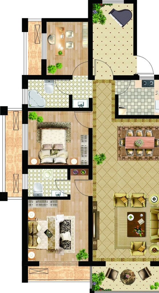 户型 户型渲染 户型图 平面户型图 户型素材 高端户型 地产户型
