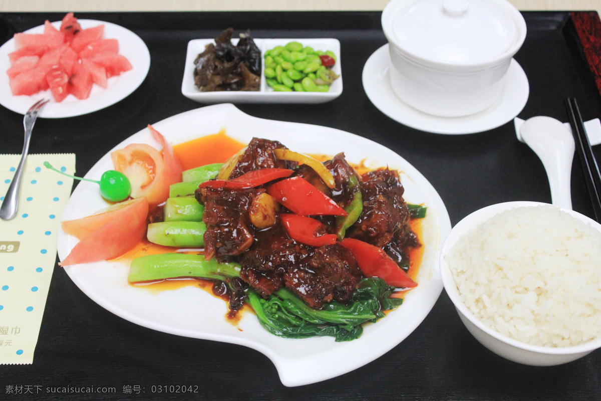 餐饮美食 传统美食 番茄 红烧排骨 商务套餐 西瓜 西红柿 排骨套餐 上海青菜 广州青菜 青菜排骨 小菜 番茄套餐 psd源文件 餐饮素材