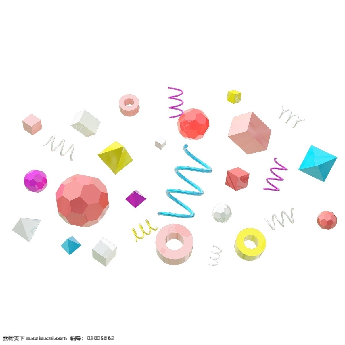 糖果 色 多边形 悬浮 颗粒 c4d 糖果色 悬浮颗粒 c4d多边形 螺旋体 三角锥 圆柱 少女色 唯美风