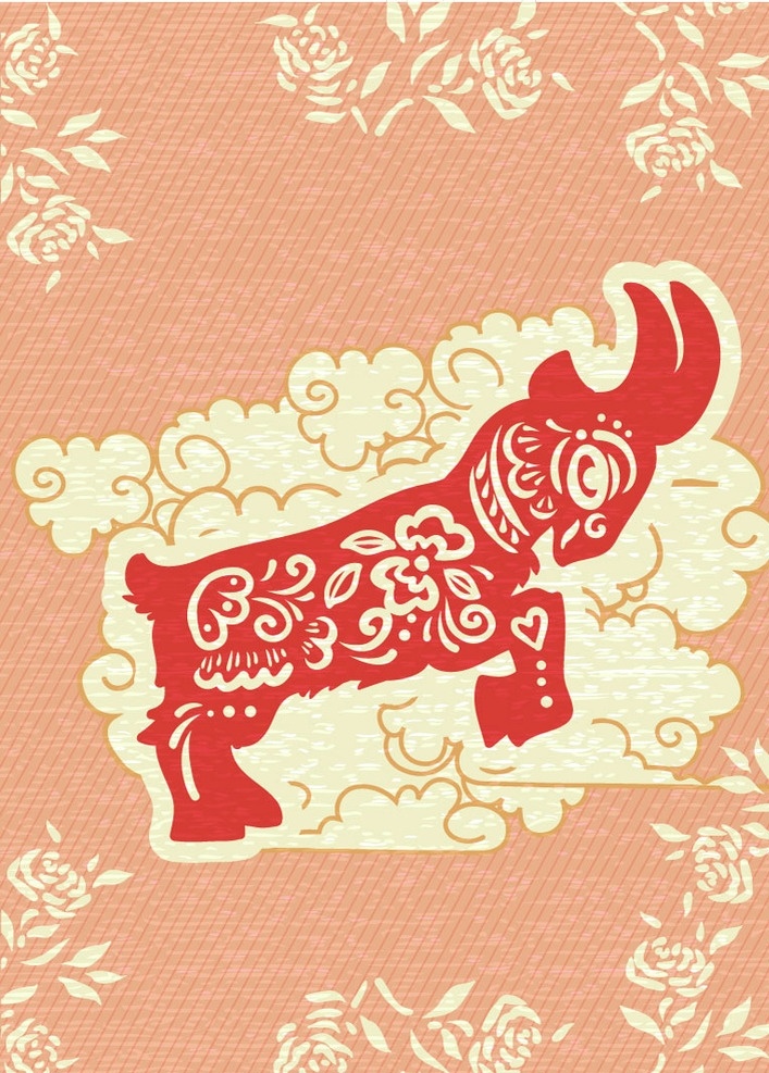 红色 山羊 剪纸 矢量 羊 动物 野生动物 花纹 花卉 花朵 植物 底纹 剪影 条纹 爱心 心形 镂空 卡通 插画 背景 海报 画册 矢量动物 生物世界