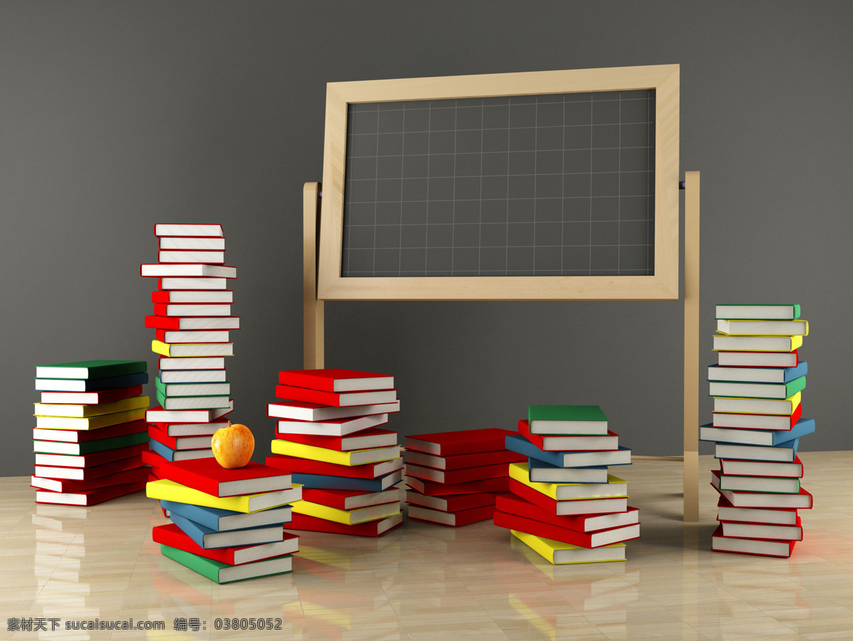 黑板与书本 黑板 书本 书籍 学习知识 学习教育 苹果 堆叠的书本 办公学习 生活百科 灰色