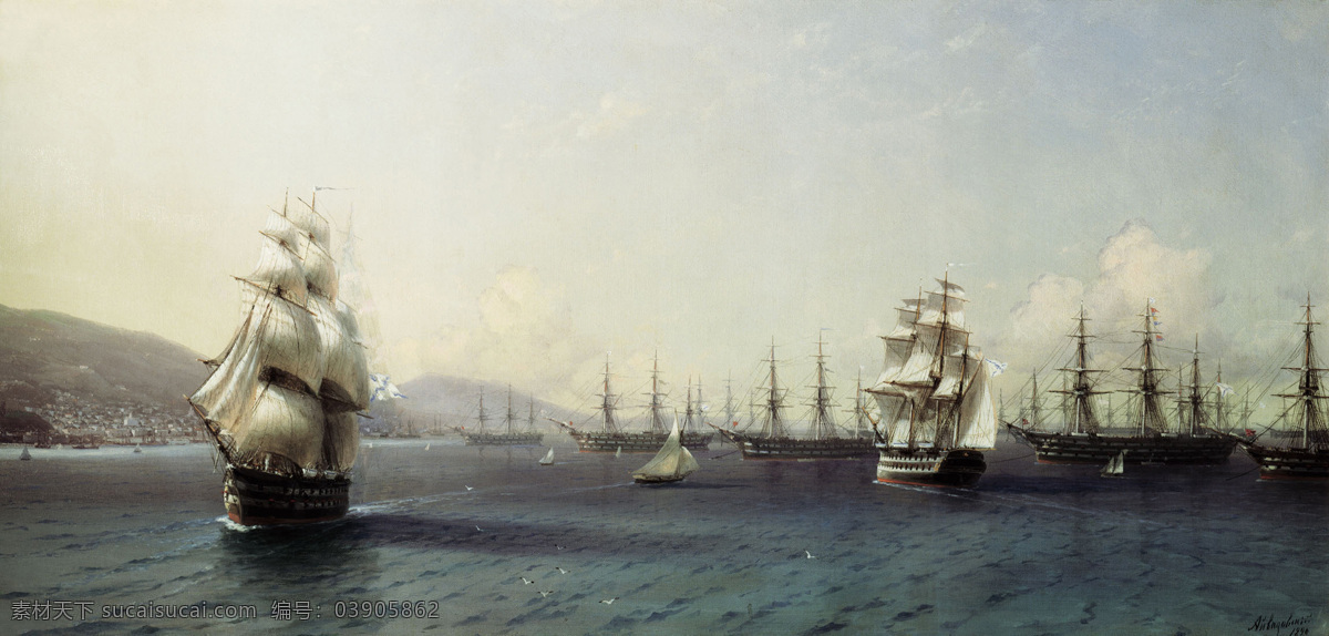 船 船舶 风景油画 海景油画 绘画书法 舰队 浪漫主义 伊万 艾瓦 佐夫斯基 西方古典油画 油画 油画作品 油画艺术 伊万作品 黑海 西奥多西娅湾 黑海舰队 历史艺术 俄罗斯帝国 俄国画家 海景 文化艺术 风景 生活 旅游餐饮
