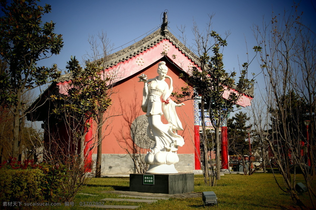 公园美人雕塑 雕塑 美人 美景 树木 建筑 蓝天 建筑景观 自然景观