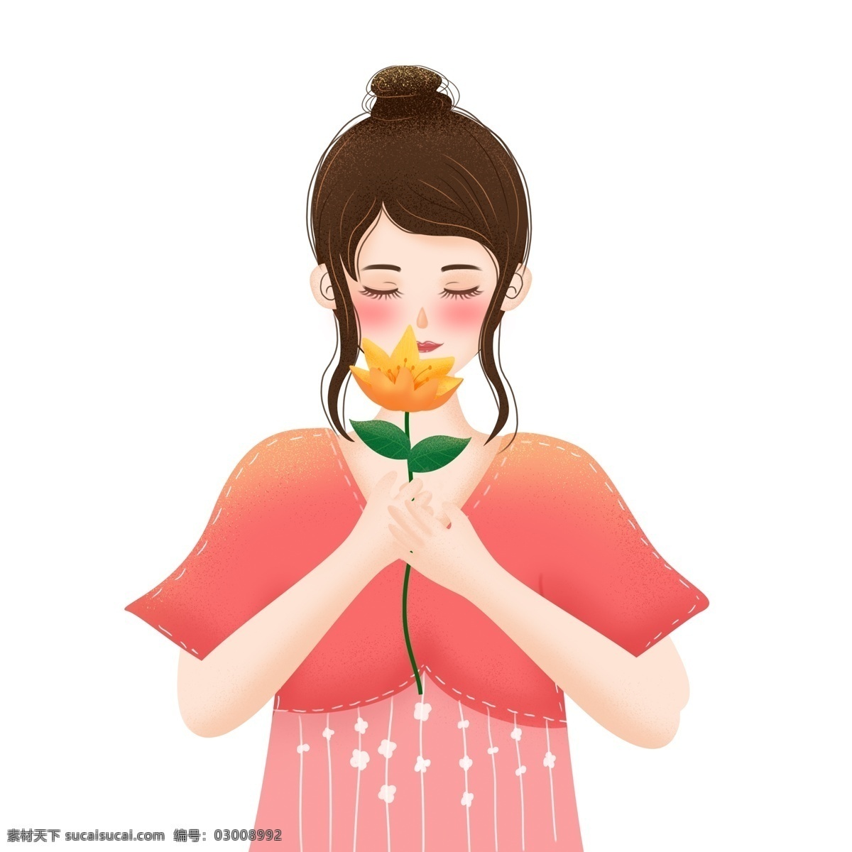 花朵 的卡 通 女孩 图案 元素 人物 卡通人物 简约 设计元素 手绘 手绘图案 创意元素 手绘元素 psd元素