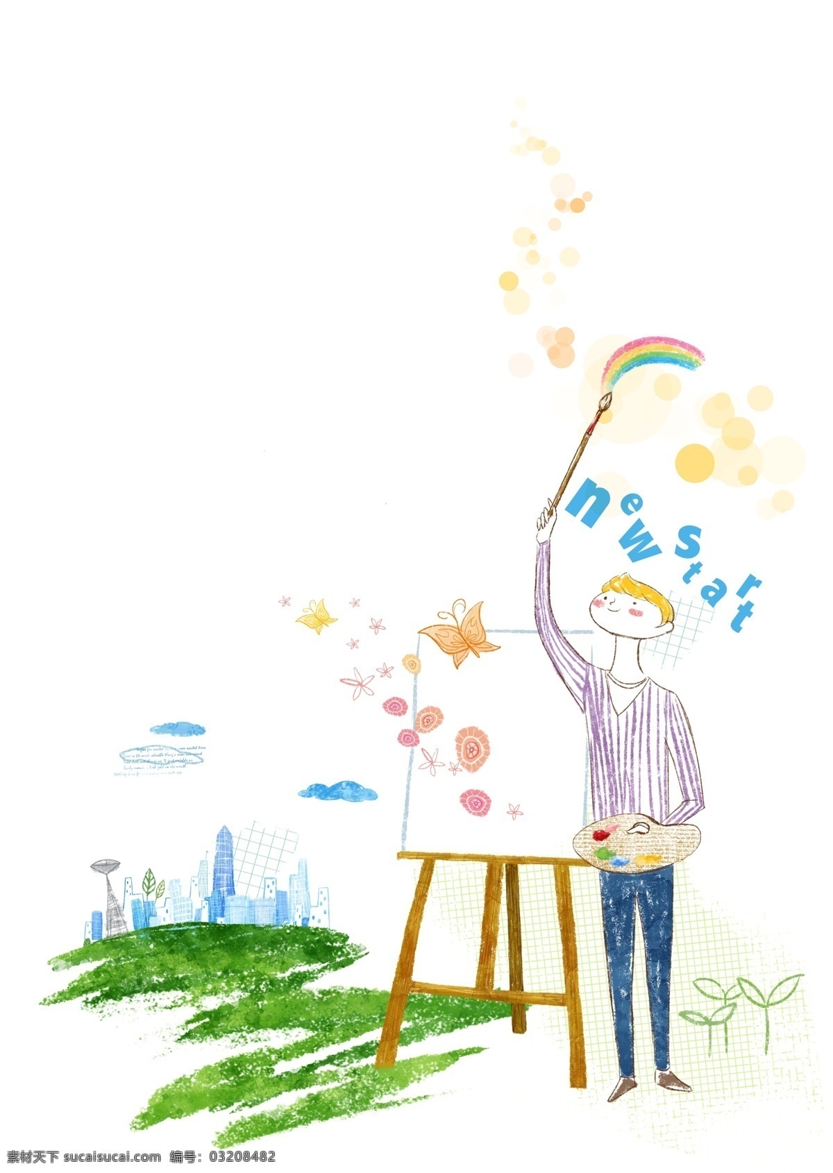男孩 画家 插画 画板 免费素材 免费插画 免费插画素材 psd源文件