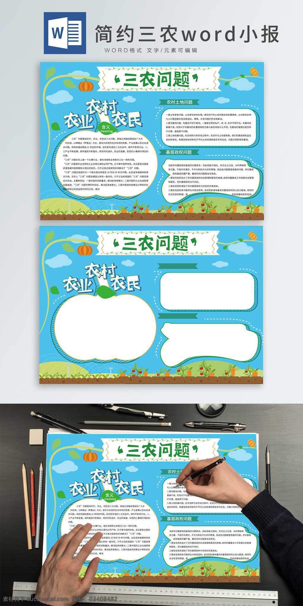 蓝色 简约 三农 word 小报 党建 三农小报