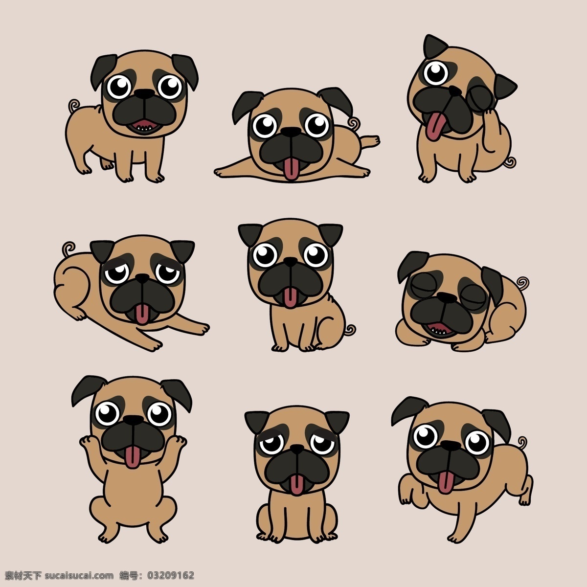 表情 插画 动物 搞笑 狗 卡通 卡通狗 可爱 可爱宠物 脸 犬 舌头 手绘 不同 姿势 的卡 通 语言