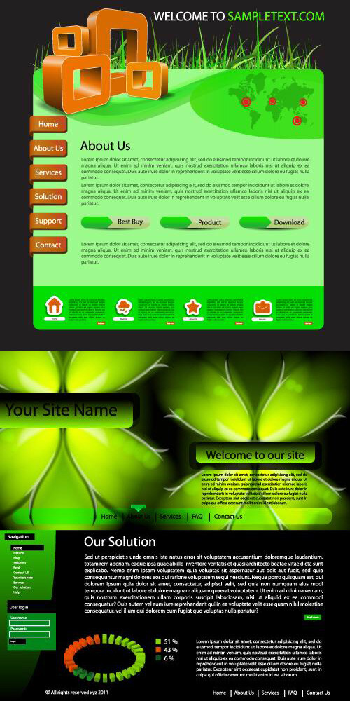 生物科技 网站 模板 矢量 绿色 网页设计 网站背景 网站模板 发光植物 矢量图 其他矢量图